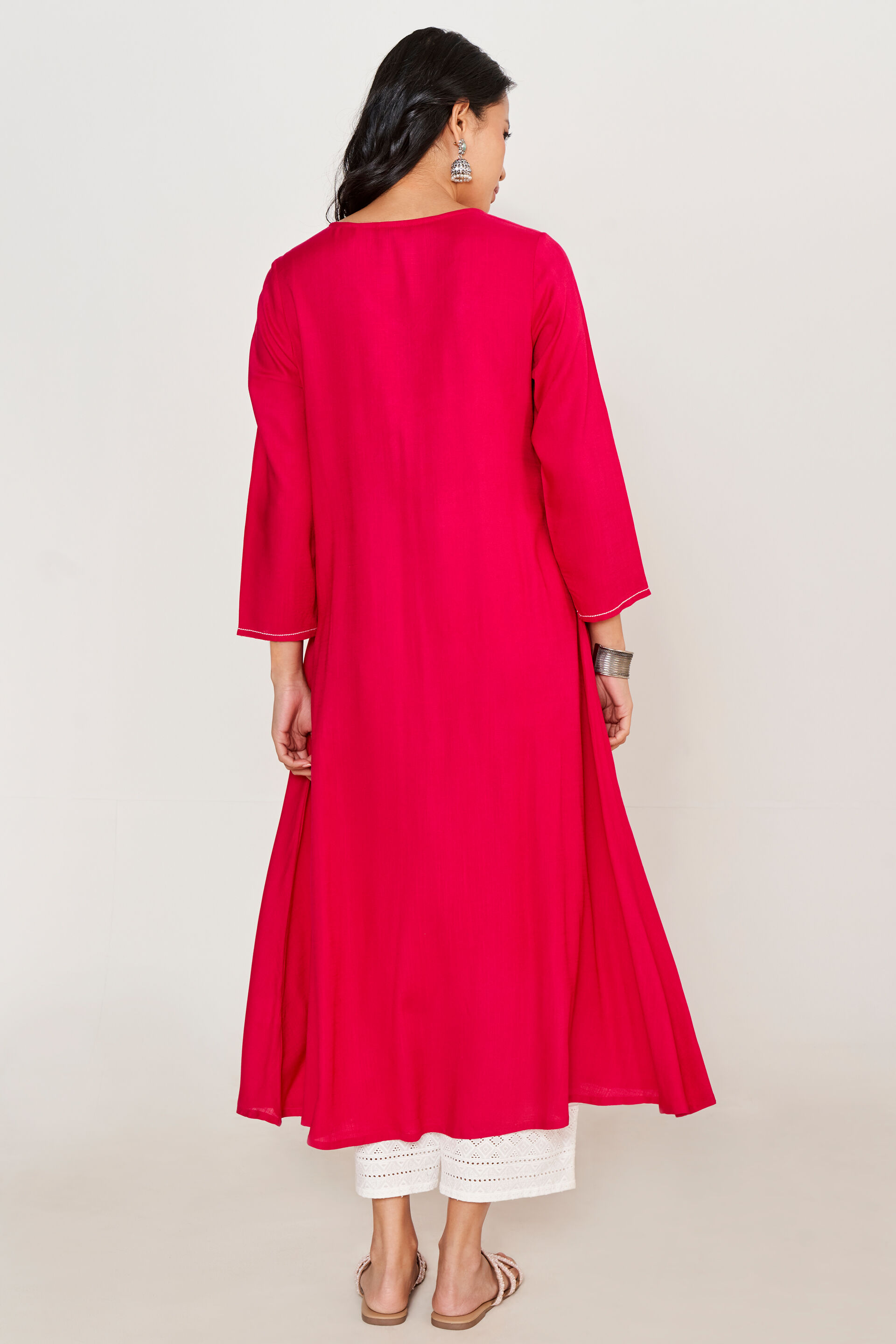 Buy our Casual Wear Red Solid Embroidered Fit And Flare Kurtas online